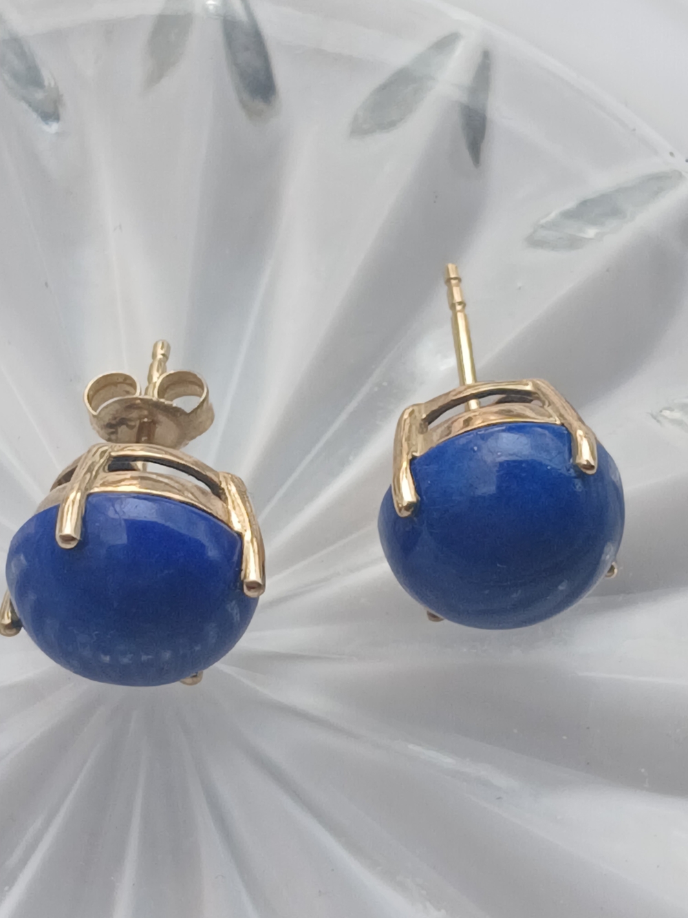 10k Gold Lapis Blue Sphere Stud Earrings